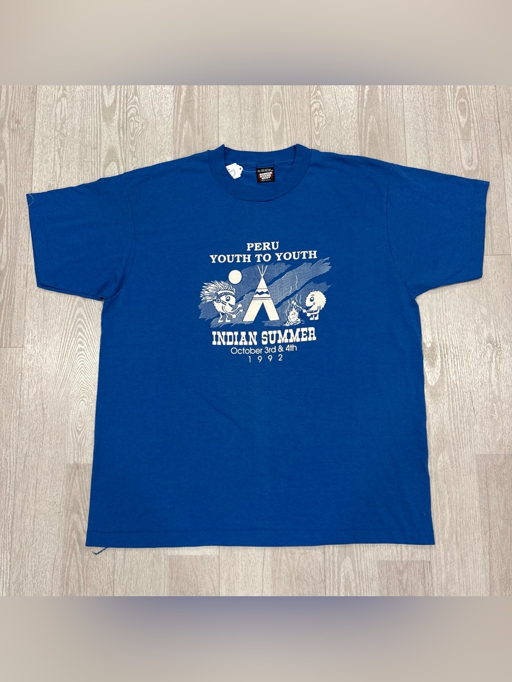 Vintage 1992 Peru Youth To Youth Graphic  Blue T-Shirt XL